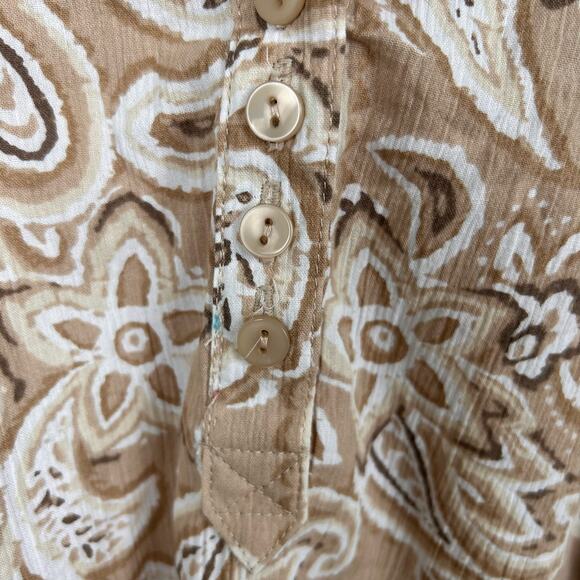 Appleseed's Petities Womens Top XL Beige‎ Paisley Floral Boho Coastal Blouse - Picture 8 of 10